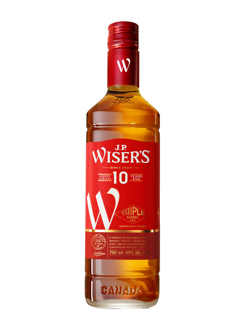 J.P. Wiser's 10 Year Old Canadian Whisky 750 ml bottle