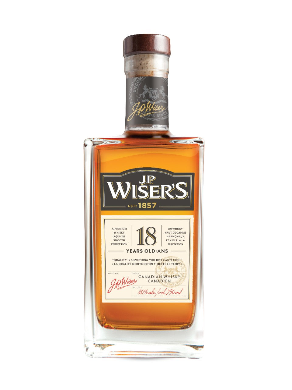 J.P. Wiser's 18 Year Old Canadian Whisky 750 ml bottle