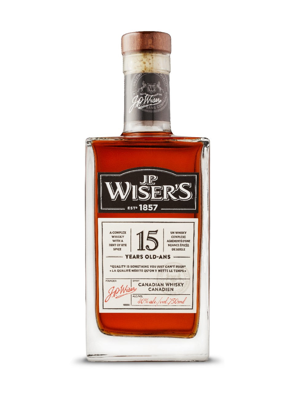 J.P. Wiser's 15 Year Old Canadian Whisky 750 ml bottle