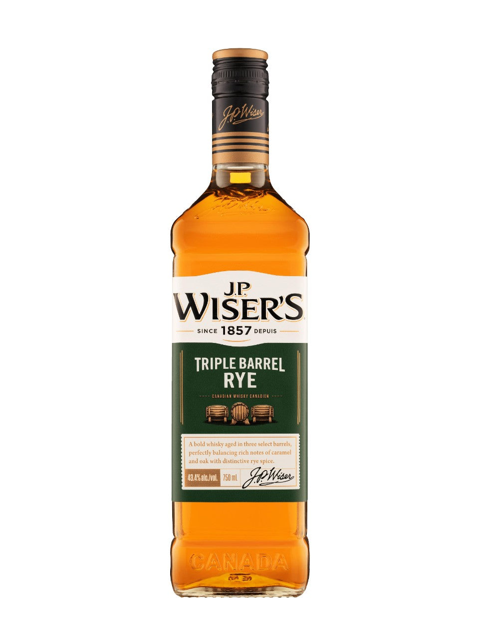 J.P. Wiser's Triple Barrel Rye Whisky 750 mL bottle